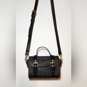 Anthropologie black wicker mini bag with buckles